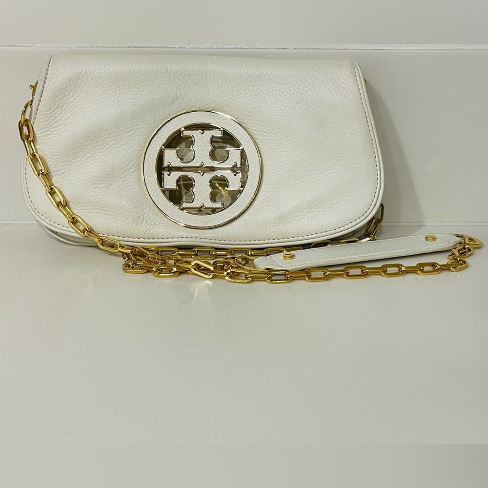 Ivory Tory Burch w/Gold Chain Clutch